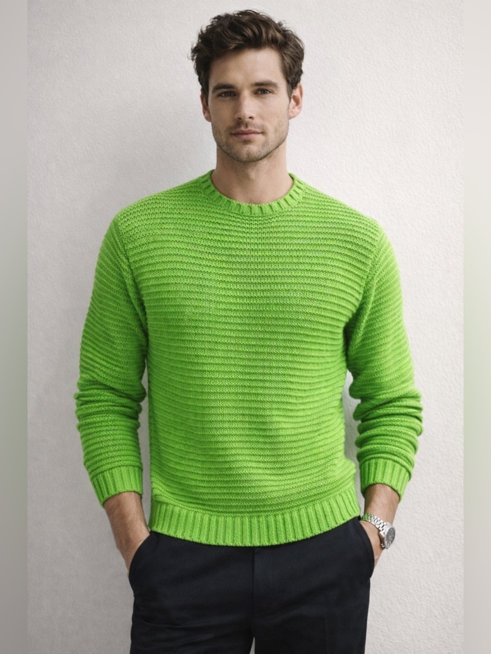 Polo Ralph Lauren Green Knit Sweater XL Chunky Crewneck Cotton Preppy